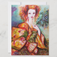 ROMANTIC WOMAN WITH SPARKLING PEACOCK FEATHER,Red