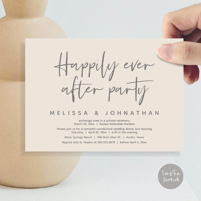 Romantic Wonderland Happily Ever After Party Invitation (Romantic Wonderland Happily Ever After Party Invitation Card, PDF, Modern Minimalist, Cream Grey)