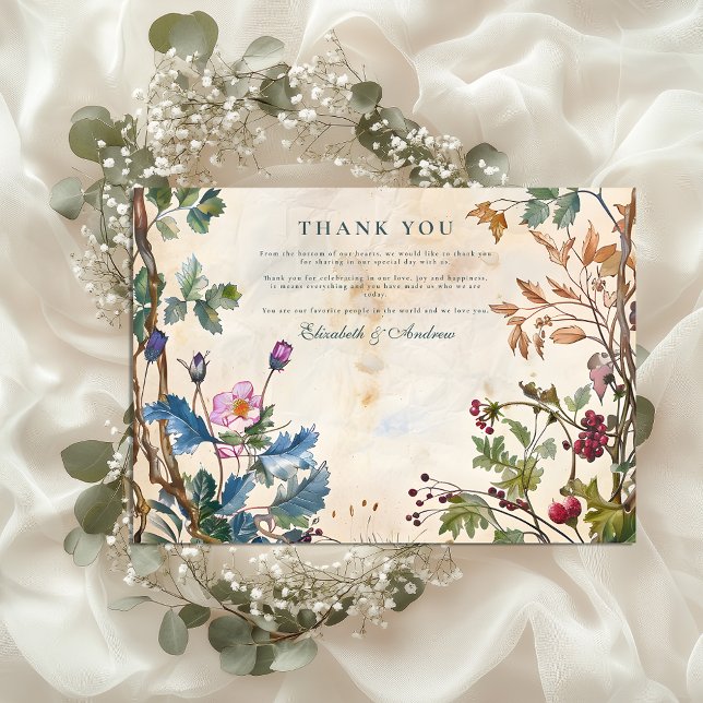 Romantic Woodland Foliage Wedding Thank You Card (Creator Uploaded)