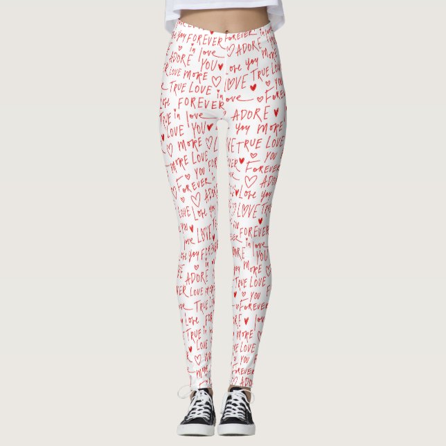 Romantic Words Valentines Day Leggings (Front)