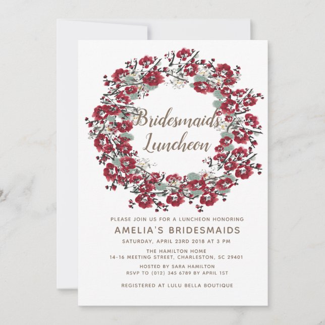 Romantic  Wreath Bridesmaids Luncheon Invitation (Front)