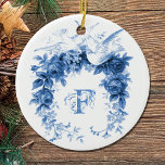 Romantic Wreath•Doves Ceramic Tree Decoration<br><div class="desc">Romantic wreath with two doves in blue.  Customisable text template at right.</div>