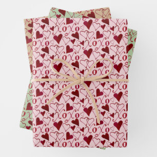 Romantic XXOO Calligraphy Hearts Valentine's Day Wrapping Paper Sheet