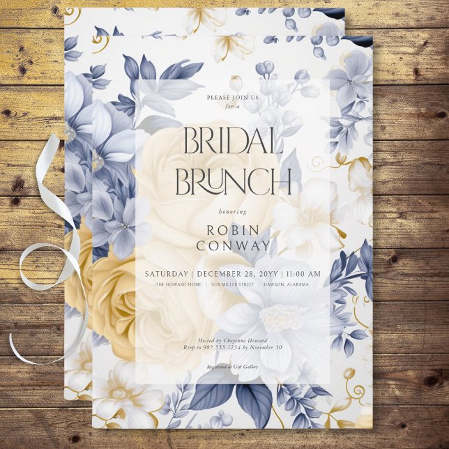 Romantic Yellow Blue & White Floral Bridal Brunch Invitation (Romantic Yellow Blue & White Floral Bridal Brunch Invitation)