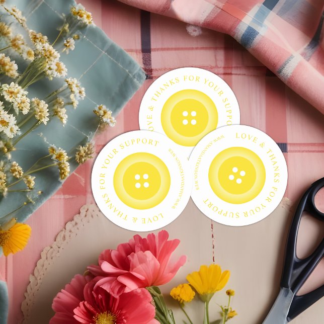 Romantic Yellow Button Love & Thank  Classic Round Sticker (Romantic Yellow Button Love & Thanks Quote Classic Round Sticker for Supporting Small Business.)