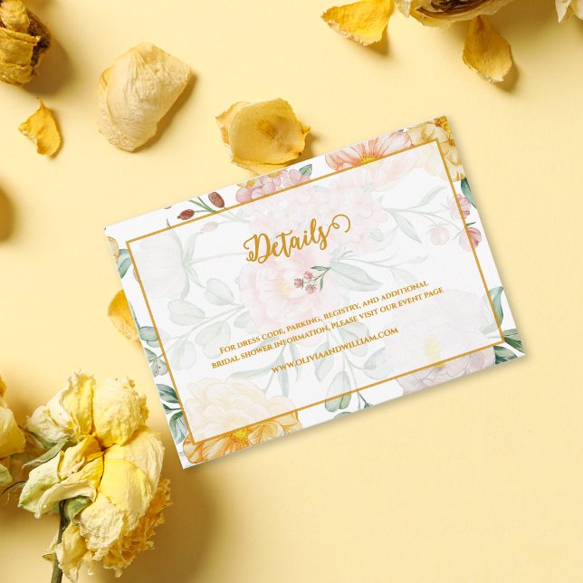 Romantic Yellow Floral Bridal Shower Details Enclosure Card (Romantic Yellow Floral Bridal Shower Details Enclosure Card)
