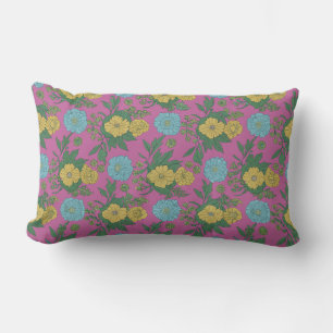Romantic Yellow & Mint Flower Design" Lumbar Cushion