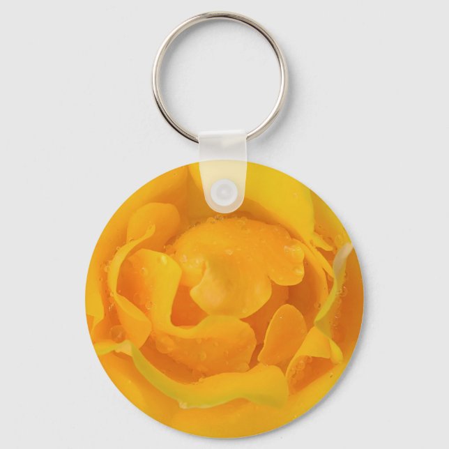 Romantic Yellow Rose Water Drops Key Ring (Front)