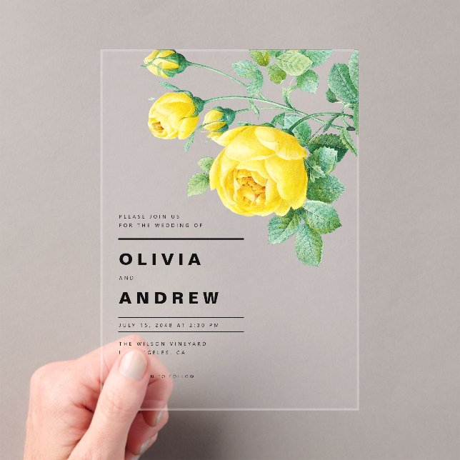 Romantic Yellow Roses Botanical Wedding Acrylic Invitations (Insitu (Handheld))