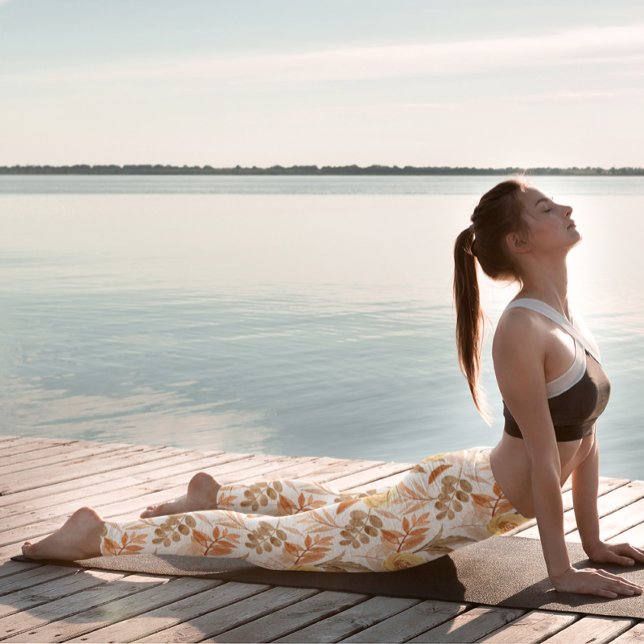 Romantic Yellow roses floral Vintage Leggings (boho yellwo botenical roses floral leggings)