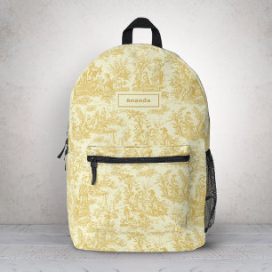 Romantic Yellow Vintage Toile de Jouy Scene Printed Backpack