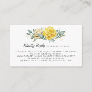 Romantic yellow watercolor flowers QR code RSVP Enclosure Card