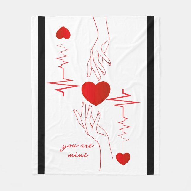 Romantic "You Are Mine" Heartbeat Design Fleece Bl Blanket (Front)