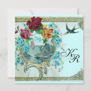 ROMANTİCA 3 MONOGRAM Pink Blue Wedding Announcement