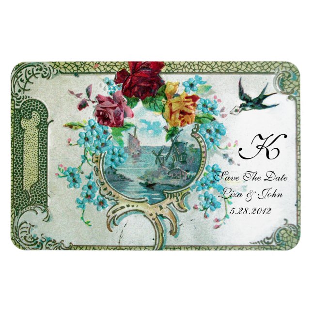 ROMANTİCA  3 MONOGRAM ,Save The Date,White Magnet (Horizontal)