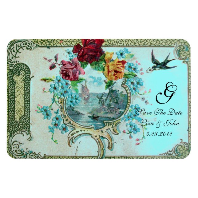 ROMANTİCA  3 MONOGRAM ,Save The Date,White Magnet (Horizontal)