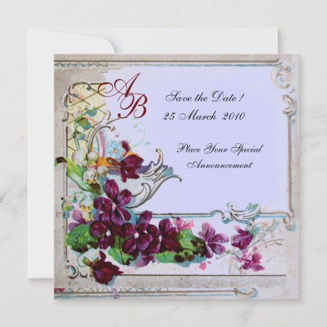 ROMANTICA  4 MONOGRAM ,Blue Invitation (Front)