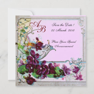 ROMANTICA 4 MONOGRAM, Pink Invitation