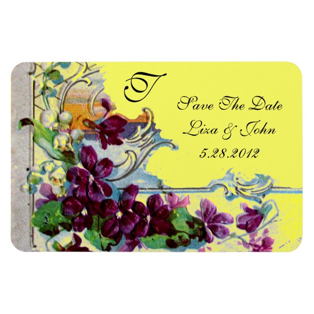 ROMANTİCA 4 MONOGRAM ,Save The Date,green,yellow Magnet (Horizontal)