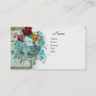 ROMANTICA Antique Flowers Roses,Floral White Pearl Business Card