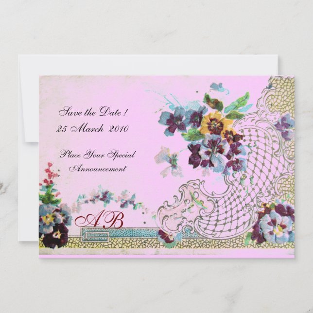 ROMANTİCA Blue Pink Floral Wedding Monogram Invitation (Front)