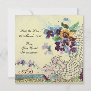 ROMANTİCA Blue Pink White Floral Wedding Monogram Invitation