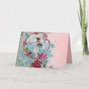 ROMANTICA,BLUE RED PINK FLORAL ROSES WITH DOVE HOLIDAY CARD