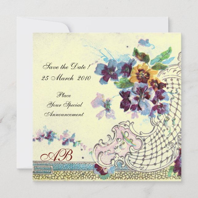 ROMANTICA BLUE SILVER FLORAL WEDDING MONOGRAM INVITATION (Front)