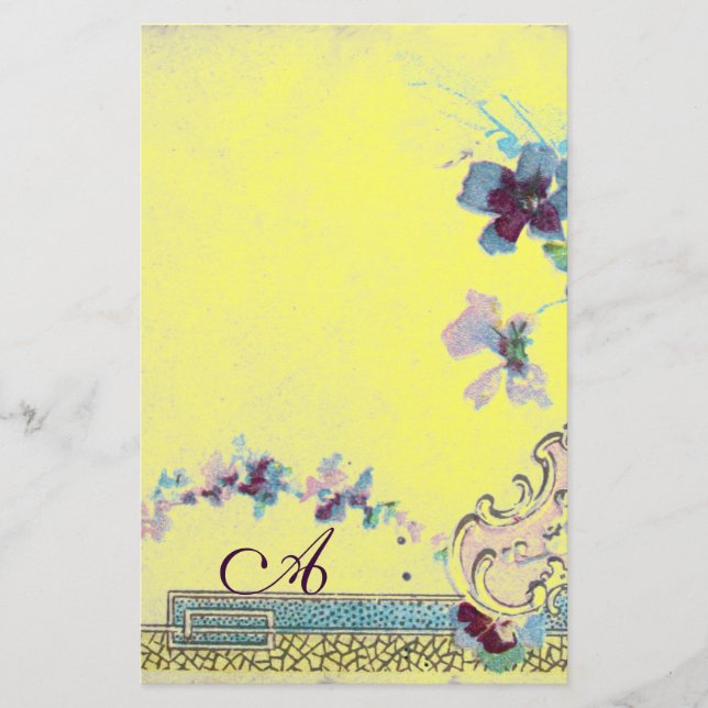 ROMANTİCA Bright Yellow Wedding Floral Monogram Stationery (Front)
