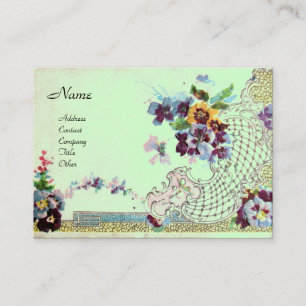 ROMANTICA Elegant Floral Basket,Pansies Green Business Card