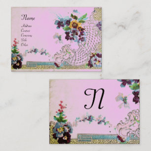 ROMANTICA Elegant Floral Basket,Pansies Monogram Business Card