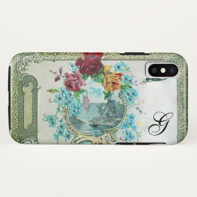 ROMANTICA FLORAL MONOGRAM ROSES AND FLYING BIRD Case-Mate iPhone CASE (Back (Horizontal))