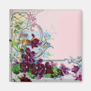 ROMANTICA Floral Swirls Purple Pansies Pink Magnet