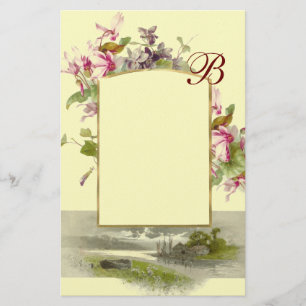 ROMANTİCA MONOGRAM / CYCLAMENS,pink green cream Stationery