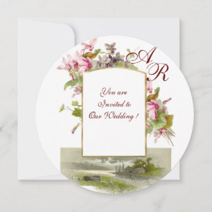 ROMANTİCA MONOGRAM ,PINK CYCLAMENS,  Floral Invitation