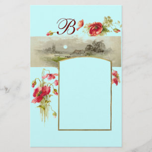 ROMANTİCA MONOGRAM / POPPIES,red,green blue Stationery