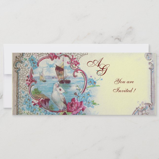ROMANTICA  MONOGRAM, red  blue pink white ice Invitation (Front)