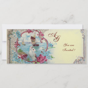 ROMANTICA MONOGRAM, red blue pink white ice Invitation