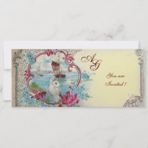 ROMANTICA  MONOGRAM, red  blue pink yellow gold Invitation