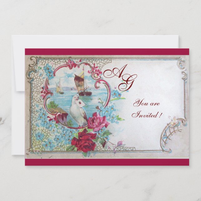 ROMANTICA  MONOGRAM, red white blue Invitation (Front)