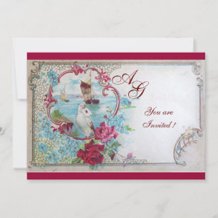 ROMANTICA MONOGRAM, red white blue Invitation