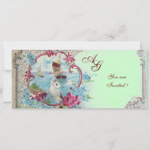 ROMANTICA  MONOGRAM, red white blue pink green Invitation