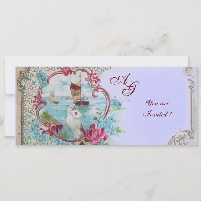 ROMANTICA  MONOGRAM, red white blue pink Invitation (Front)