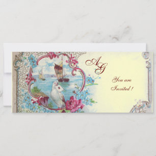 ROMANTICA MONOGRAM, red white blue pink yellow Invitation
