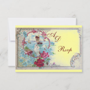 ROMANTICA  MONOGRAM RSVP, red blue pink yellow RSVP Card