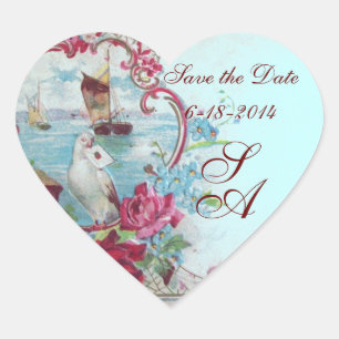 ROMANTICA MONOGRAM,Save the Date,blue Heart Sticker