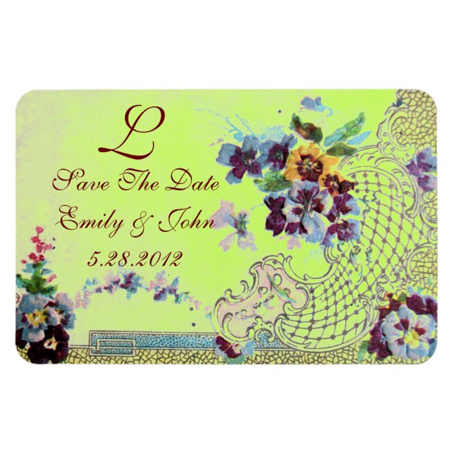 ROMANTİCA  MONOGRAM ,Save The Date,green Magnet (Horizontal)