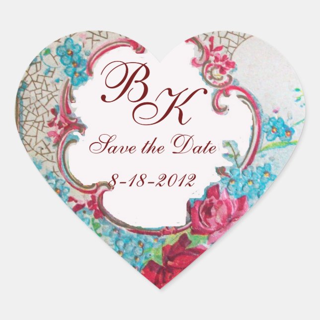 ROMANTICA MONOGRAM,Save the Date,white heart Sticker (Front)