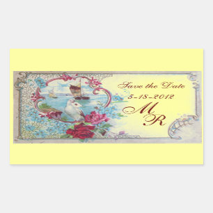 ROMANTICA MONOGRAM,Save the Date,Yellow Rectangular Sticker