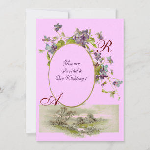 ROMANTİCA MONOGRAM / VIOLETS, green purple,pink Invitation